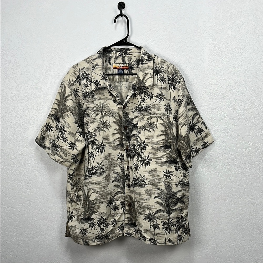 Havana Jacks Cafe 100% Silk Hawaiian Shirt Tropical Print Sz XL Vacay TC0536